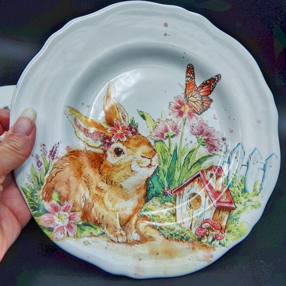 Pier 1 One Hop Town Salad Plates 8.5 Inch Luncheon Set of 2 Earthenware - Picture 7 of 10